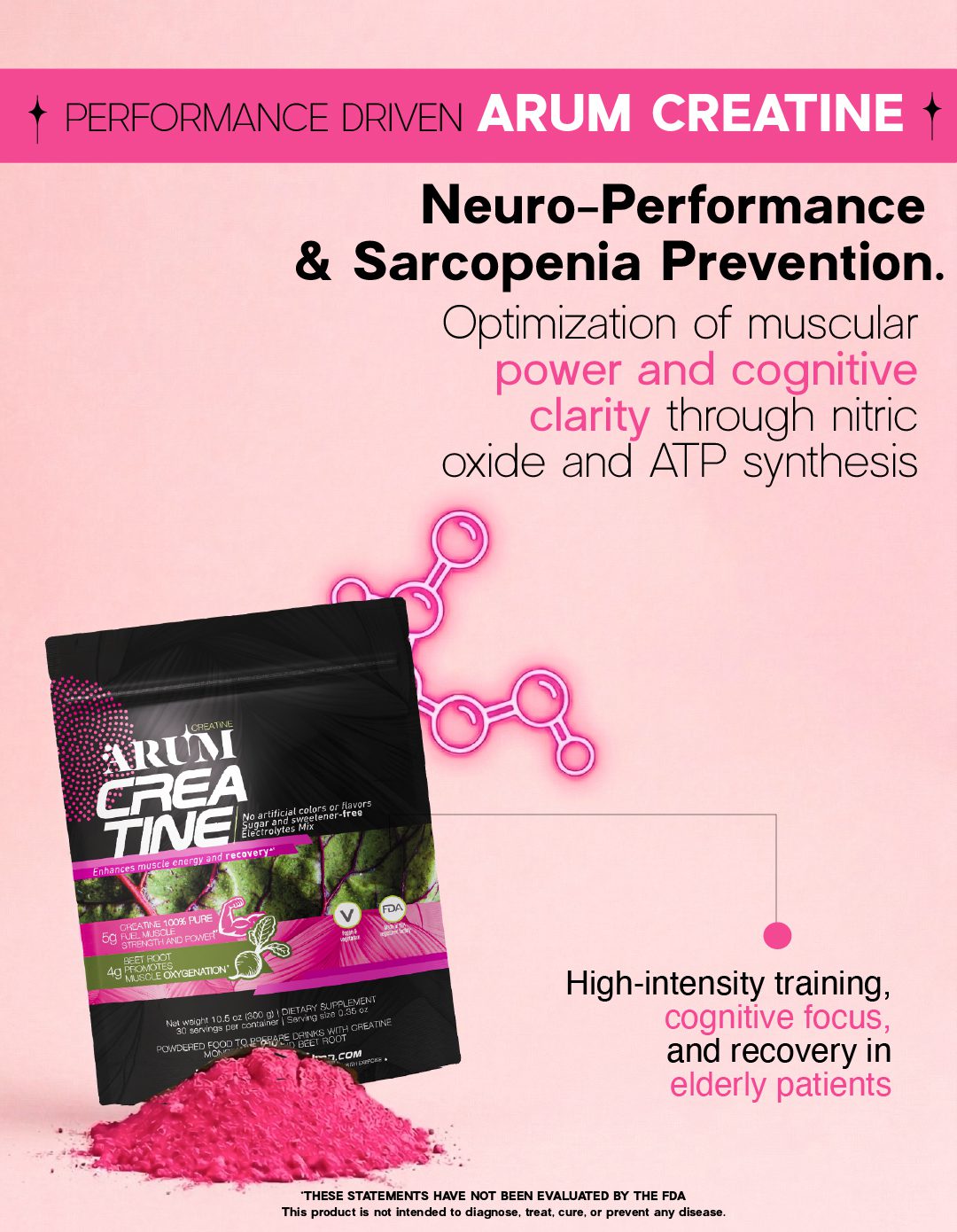 Supplement packaging with creatine benefits highlighted.