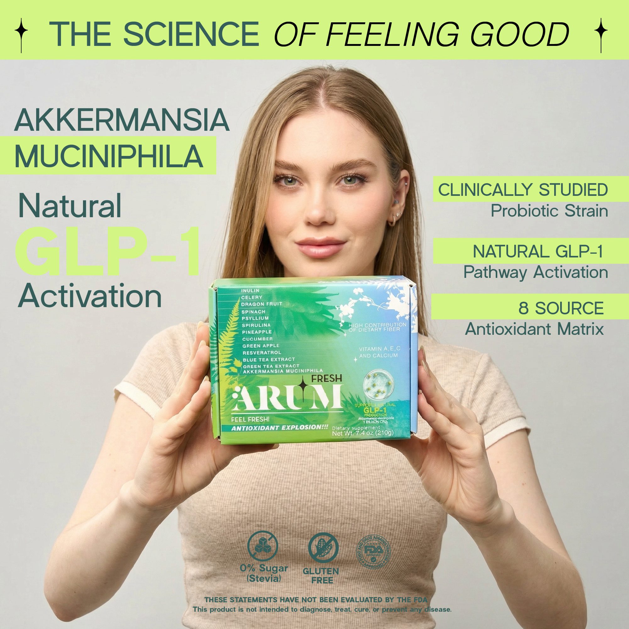 Woman holding a probiotic supplement box.