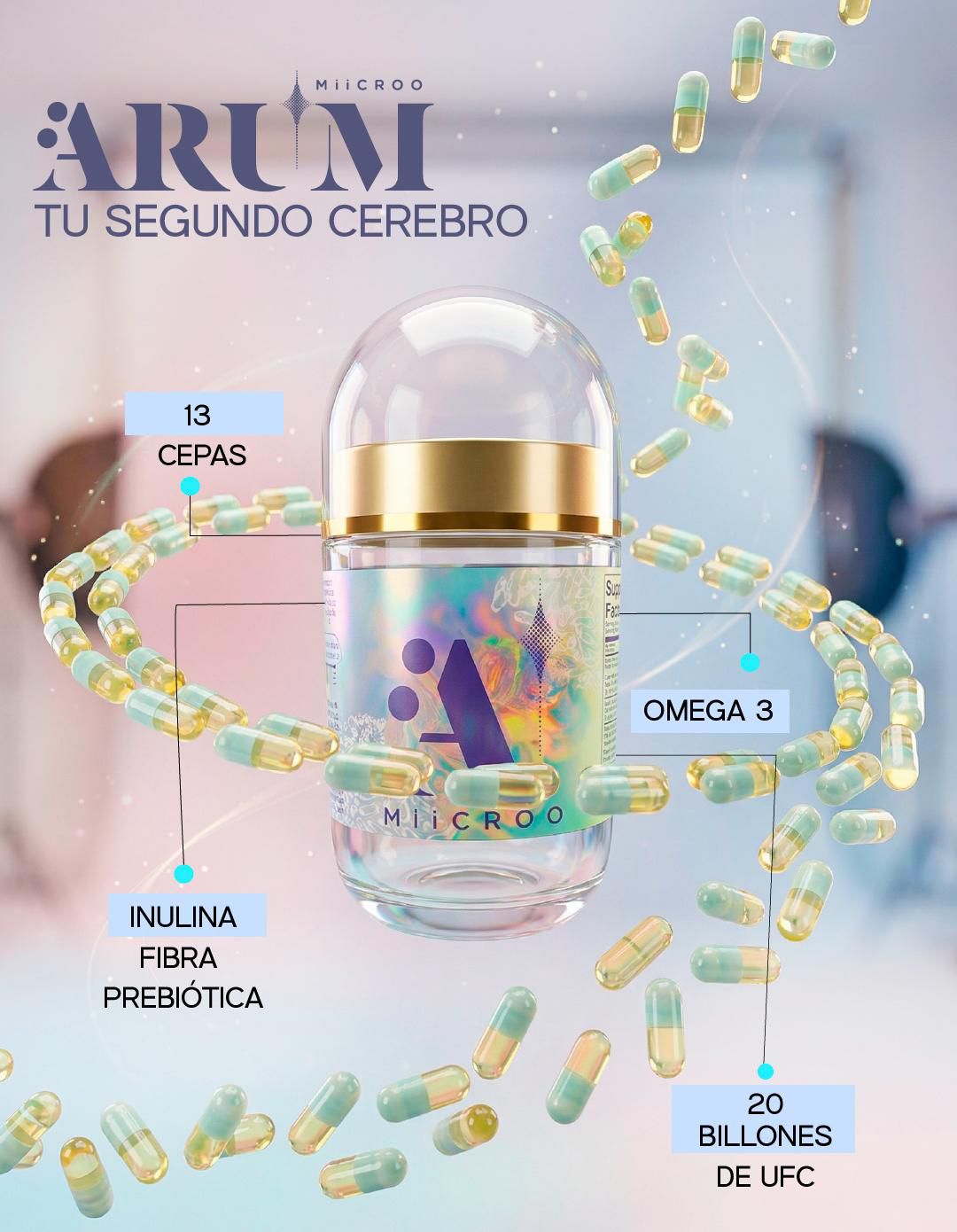 Supplement bottle with capsules and health benefits.