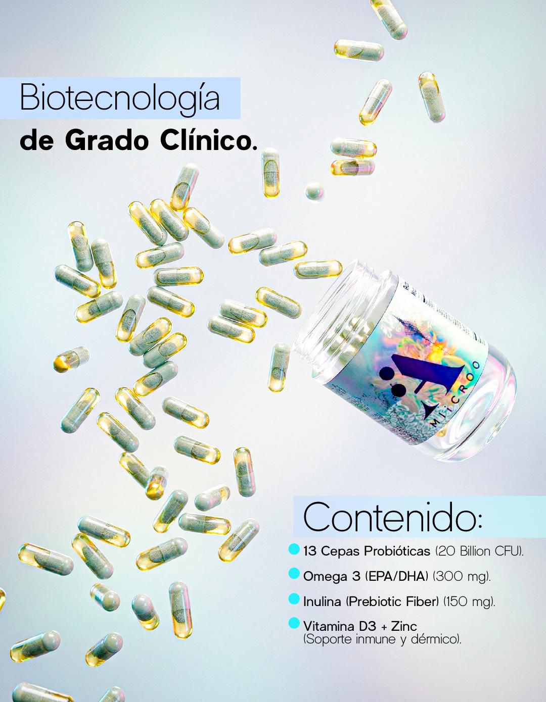 Probiotic capsules with nutritional content description.